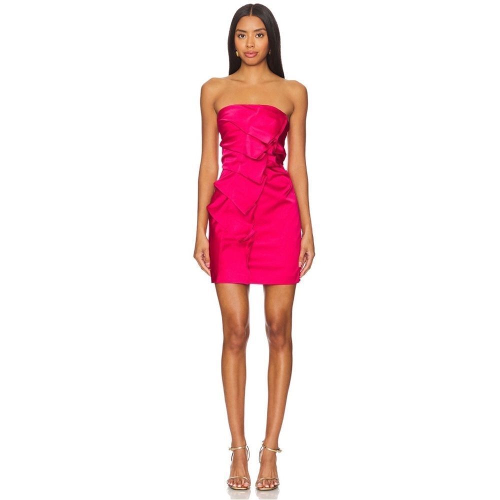 A.L.C. Hot Pink Ruffle Mini Dress Talita Strapless Structured Magenta 8 Nwt